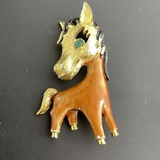 Vintage JJ Horse Pin Brooch Cartoonish Character Enamel Golden Tone picture