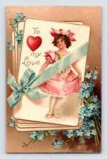 Postcard Valentine Pretty Girl Pink Dress Violets 1908 Posted Divided Back picture