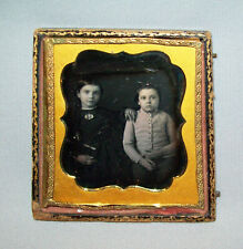 Antique Vtg 19th C 1850s Daguerreotype Photo Young Girl Boy She Wears Dag Brooch picture