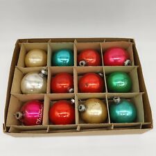 Vtg American Made 12 Piece Multicolor Doubl-Glo Glass Christmas Tree Ornament picture