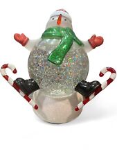 Snowman Snow Globe Multi Lights Glitter Blown Glass Head Arms No Battery Cap picture
