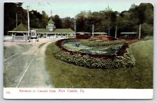 New Castle Pennsylvania~Cascade Park Entrance~Trolley Tracks~Pond on Right~1908 picture