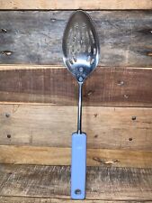 Vintage Ekco USA Stainless Slotted Serving~Cooking Spoon Blue Handle 12