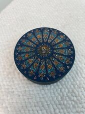 Vintage Blue Rose Stained Glass Style Window Round Trinket Tin 3