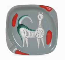 Italian Ceramic Ashtray Cat Design Modernist Mid Century Modern Vintage Red Gray picture