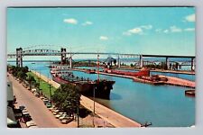 Sault Ste Marie MI-Michigan, Ore Carriers, Soo Locks, Antique Vintage Postcard picture