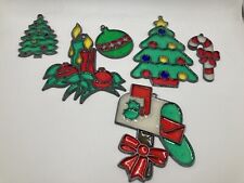 Lot Of 6 Vintage Christmas Stained Glass Christmas Tree Candy Cane Ornament picture