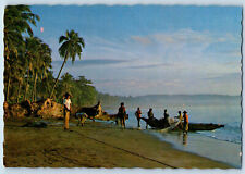 West Java Indonesia Postcard The Life of Fishers at Pangandaran Coast c1950's picture