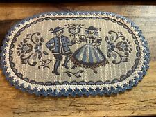 Vintage Artisan Folk Art Blue Fabric Table Cover Doily picture