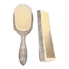 vintage Elegance silver plated zinc metal comb, brush, collectible vanity decor picture