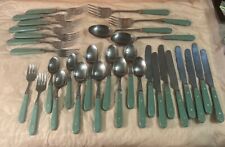 VINTAGE COUNTRY COLOR ONEIDA? TEAL STAINLESS 31 PC LOT FLATWARE KOREA picture