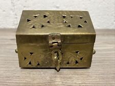 -Vintage Pierced Brass  Potpourri Box Brass Cricket Box ,Trinket Box Jewelry Box picture
