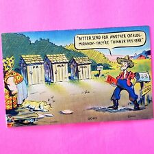 Early 1940s Vintage Postcard Artist Outhouse Humor Send For Another Linen Unused picture
