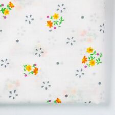 Vintage Cotton Fabric 1970s Floral on White Slightly Sheer Yellow Orange Purple picture