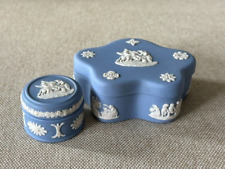 Vintage Wedgwood Set of 2 Lidded Boxes Classic Blue Jasperware picture