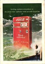 1948 Coca Cola Print Ad Signed Artist Radabaugh Coke Machine Skyline City Harbor picture