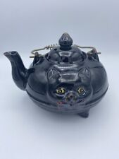 Vintage Shafford Redware Vintage Black Cat Porcelain Teapot Kettle Hand Painted picture