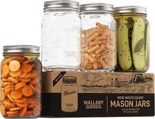 Wallaby 32oz Wide Mouth Clear Mason Jars with Lid & Seal Bands 4-Pack picture