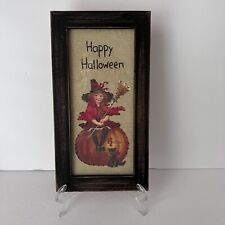 Happy Halloween Stitched Picture Vintage Inspired Cute Witch Girl On Pumpkin picture