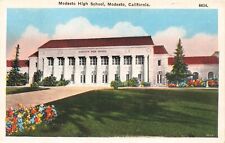 Postcard CA Modesto High School Building Flowers Panthers Stanislaus County picture
