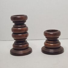 MCM Wooden Pair Vintage Candle Sticks Holders Boho Danish Chunky Retro Mid Mod picture