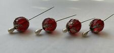 ANTIQUE HAT PIN RED ACRYLIC GLOBE TOPPED BY SILVER COLOR LEAVES - LOT OF 4 picture
