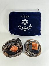 Leather Tefillin in Velvet Blue Bag ~ Prayer Jewish Judaica Israel Jerusalem picture