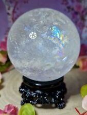 Beautiful Clear Quartz Crystal Sphere With Rainbows 76mm 624g & Light Stand  picture
