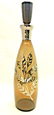 Decanter with Stopper Vintage MCM Smoky Brown Silver Overlay Leaves picture