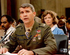 OLIVER NORTH SIGNED AUTOGRAPHED 8x10 PHOTO IRAN CONTRA SCANDAL USMC BECKETT BAS picture