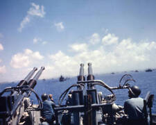 Quad 40mm Bofors gun mount watch skies from Colorado-class battles- Old Photo picture