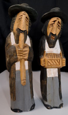 VTG 2 Jewish Folk Art Hand Carved Painted Wood Figures 10