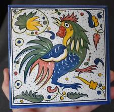 FABULOUS PORTUGUESE SIGNED ORIGINAL HND PTD ROOSTER MOTIF TILE #8 OF 8 AVAILABLE picture