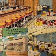 Postcard FL Sarasota The Plaza Spanish Restaurant Curteich-Chicago Linen 1951 picture