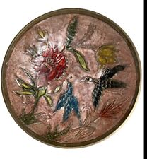 Vintage Solid Brass Floral Bird HandPainted Enamel Cloisonné Trinket Dish India picture