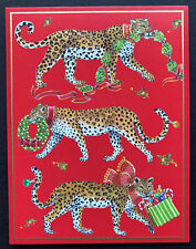 *ONE* Caspari Leopard Christmas Holiday Card Red Gorgeous Gold Foil Big Cat 1 picture