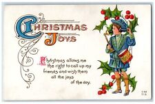 c1910's Christmas Joys Boy Telephone Holly Berries Embossed Oceanic NJ Postcard picture