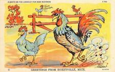 Rooster Chickens Hoxeyville, Michigan Ray Walters Comic 1950 Vintage Postcard picture