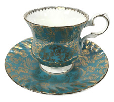 Vintage Elizabethan Teacup Saucer Teal Blue Gold Chintz England Bone China picture