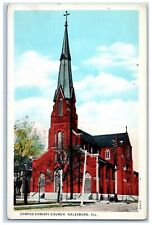 c1930's Corpus Christi Church Scene Street Galesburg Illinois IL Postcard picture