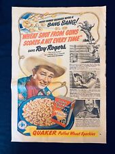 Vintage Newspaper Print Ad Quaker Puffed Wheat Rice Roy Rogers Ad 1945 picture