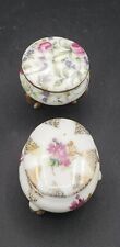 2 Vintage Japanese Norcrest  Lidded Floral Oval Trinket Box Jar w/Legs  1.5x1.5