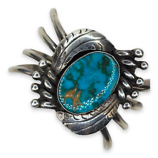 Vintage Native American Navajo Sterling Silver Beautiful Turquoise Cuff Bracelet picture