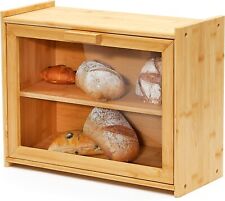 Bamboo Wood Bread Box 2-Layer Large Kitchen Storage Containers Loaf Storage Bin picture