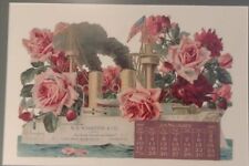 1909 Die-Cut U.S. Navy Battleship Calendar Art W/Roses picture