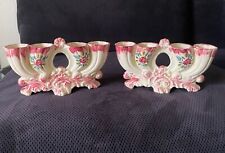 Pair of Vintage Japanese Ceramic Cornucopia Vases, Rose Bud Design, Horn of Plen picture