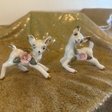 Vintage Ceramic Deer Roses Made In Japan Set Of 2 Unique Pieces picture