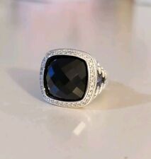 David Yurman Albion Sterling Silver 14mm Albion Black Onyx & Diamond Ring Size 7 picture