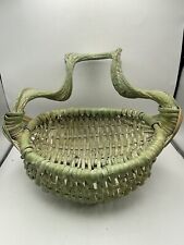 Unique Celadon Wash Woven Basket Twisted Branch Handle picture