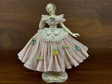 Vintage FURSTENBERG Germany Woman in Pink Dress Figurine, Dresden Style Lace picture